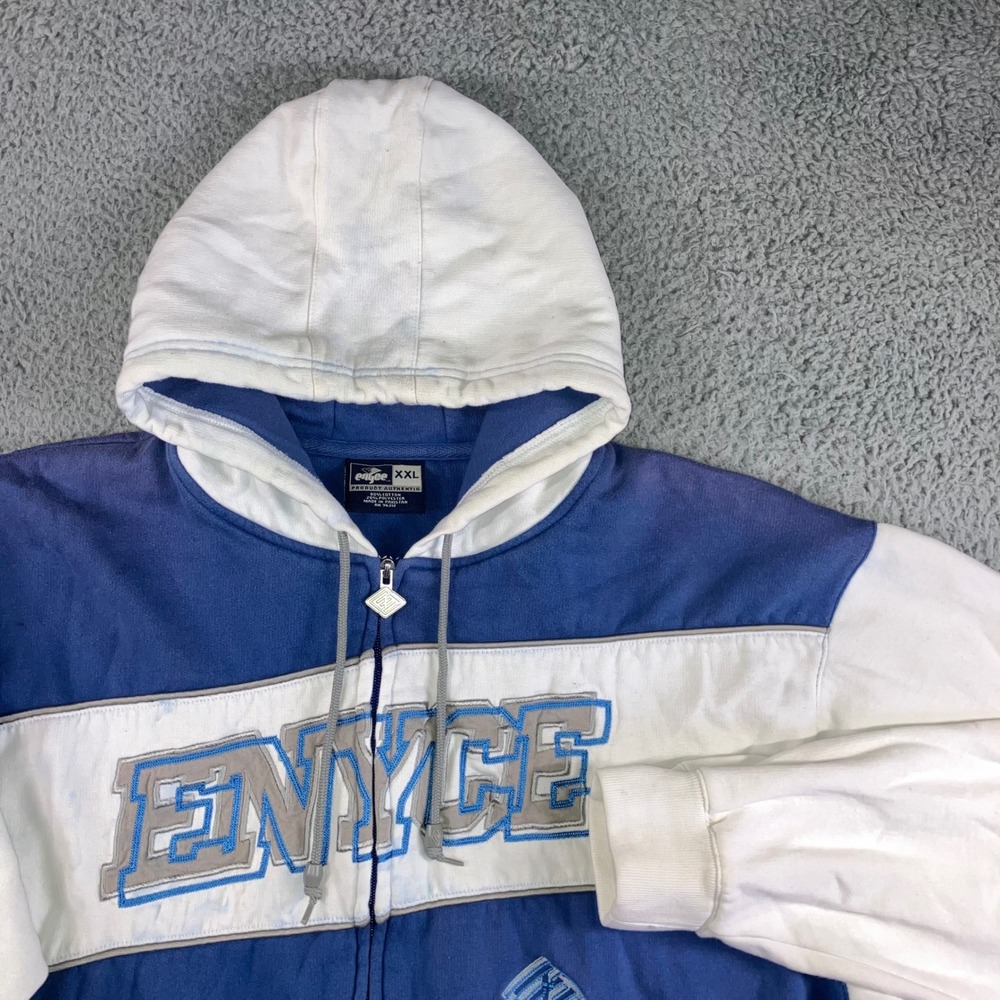 Vtg Enyce Full Zip Hoodie Men XXL Relaxed Blue White Colorblock Embroidered Logo